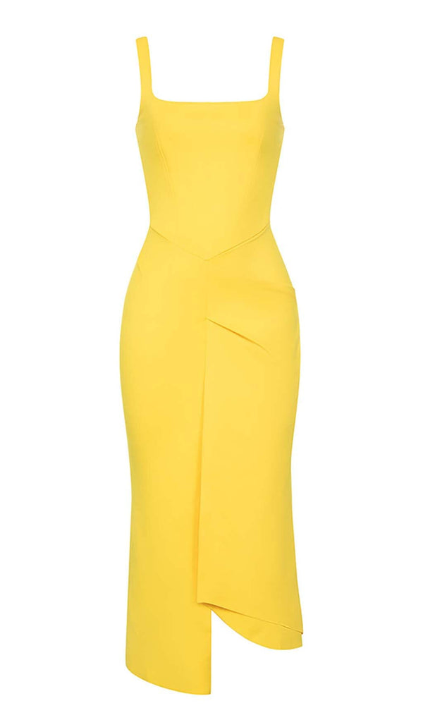 HIP WRAP BANDAGE MIDI DRESS IN YELLOW DRESS STYLE OF CB 