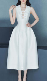 HOLLOW HIGH WAIST A-LINE DRESS DRESS sis label S WHITE 