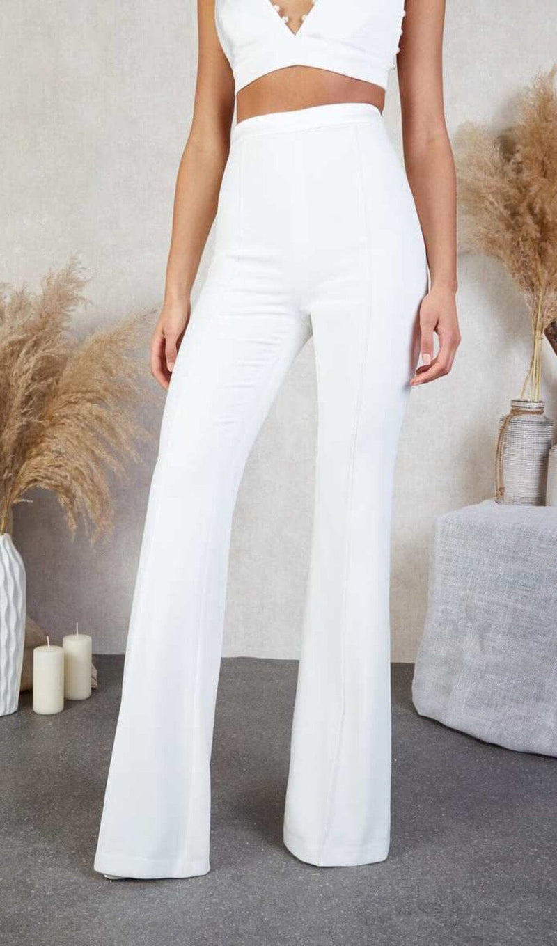 Hand-Embroidered Custom-made Women Pant Suit in Pearl White - Deerah