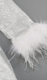 SEQUINED FEATHER MINI DRESS IN WHITE styleofcb 