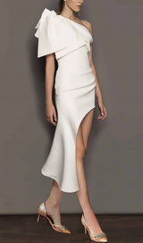 CROSS-SHOULDER ASYMMETRIC DRESS IN WHITE styleofcb 