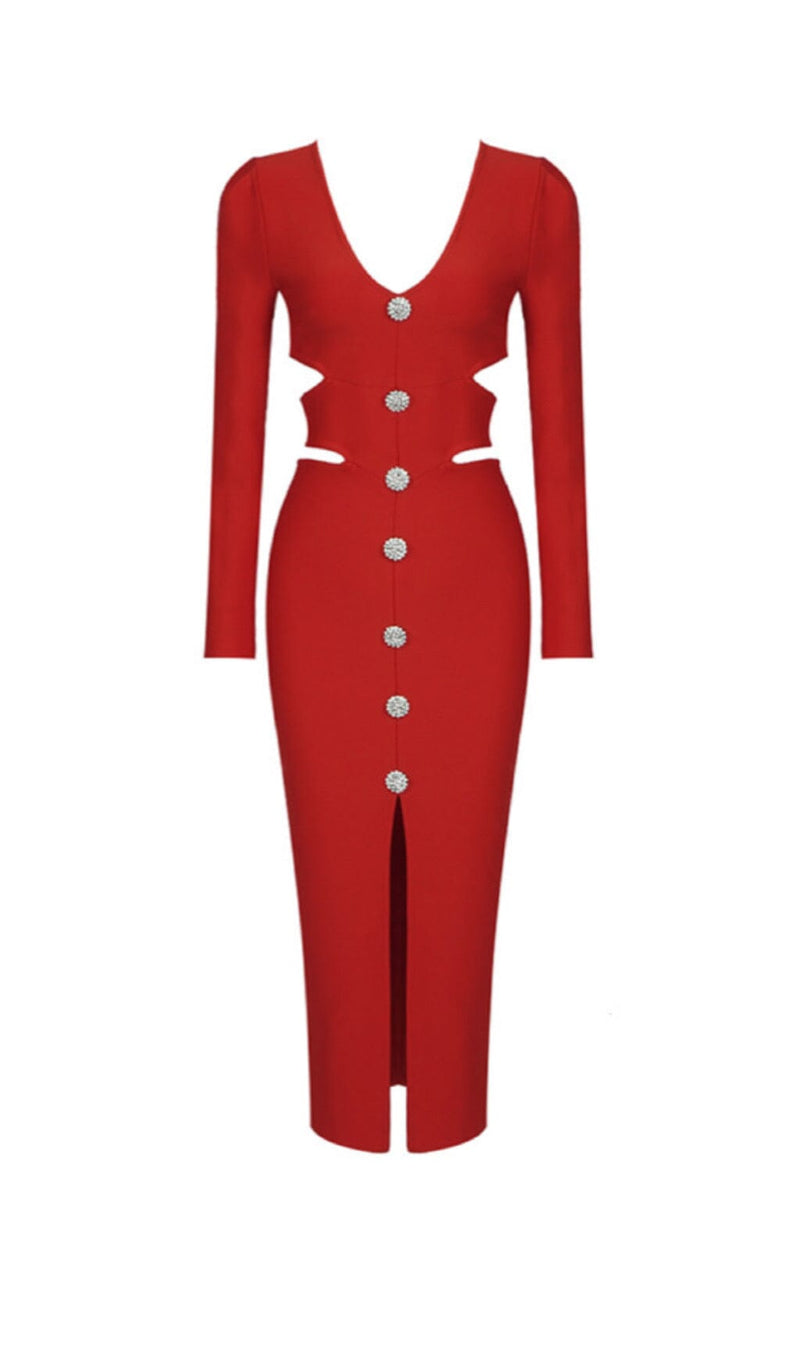 HOLLOW SLIM-FIT DRESS IN RED styleofcb 