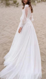 HIGH SPLIT LONG-SLEEVED WEDDING DRESS IN WHITE styleofcb 