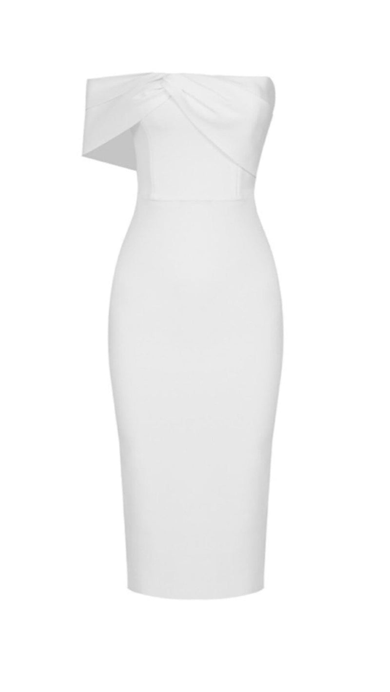 BANDEAU ONE-SHOULDER KNITTED DRESS IN WHITE styleofcb 