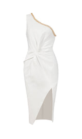 CROSS-SHOULDER CHAIN DRESS IN WHITE styleofcb 