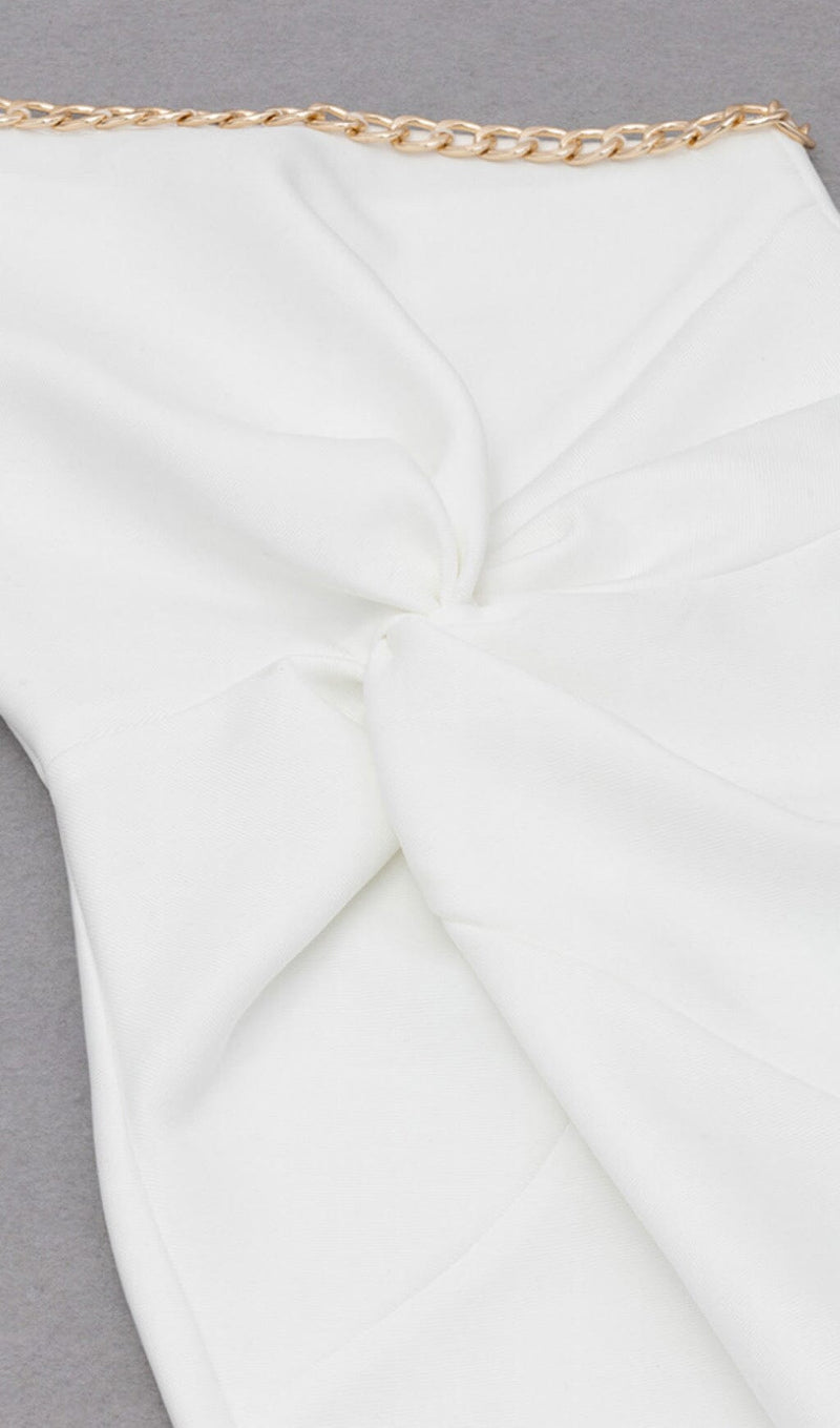 CROSS-SHOULDER CHAIN DRESS IN WHITE styleofcb 