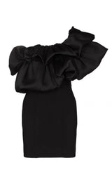 CROSS-SHOULDER PLEATED DRESS IN BLACK styleofcb 
