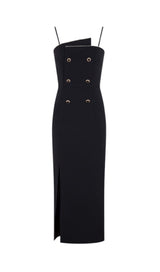 DOUBLE-BREASTED SUSPENDER DRESS IN BLACK styleofcb 