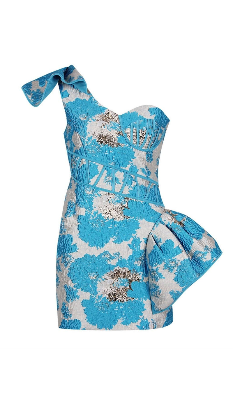 Copy of JACQUARD ONE SHOULDER MINI DRESS Dresses styleofcb XS BLUE 