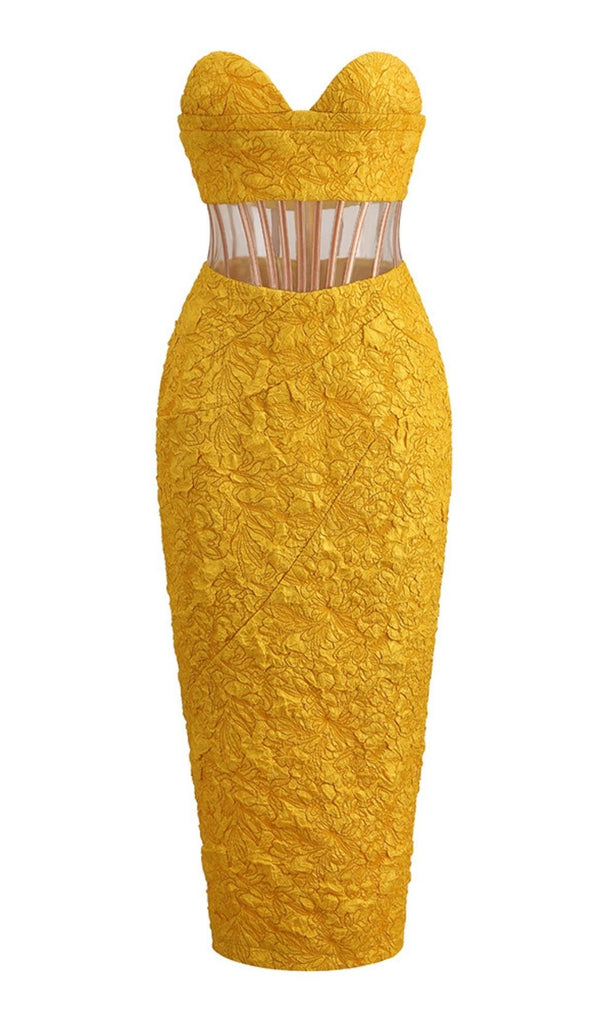 JACQUARD STRAPLESS MIDI DRESS IN YELLOW Dresses styleofcb S YELLOW 