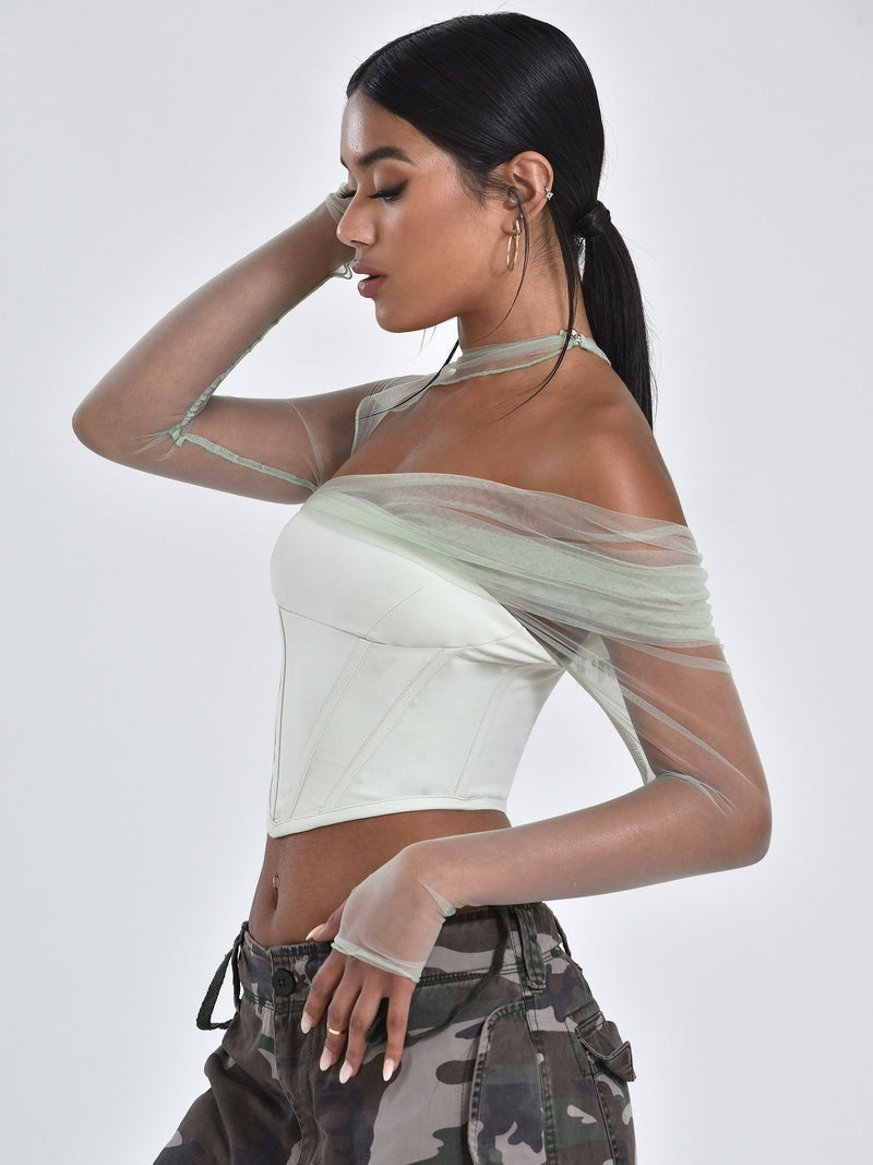 MIAH MINT STRETCH MESH SLEEVE CORSET TOP Tops styleofcb 