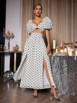 POLKA DOT SKIRT SET IN WHITE