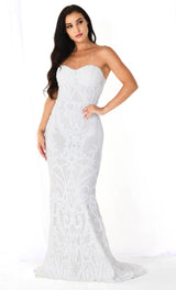 White Sequin Lace Strapless Maxi Dress New Arrivals styleofcb 