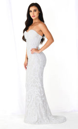White Sequin Lace Strapless Maxi Dress New Arrivals styleofcb 