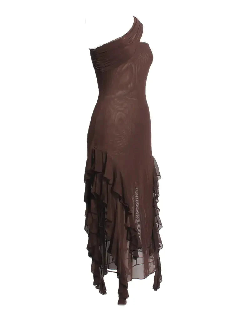 ASYMMETRIC SEE THROUGH RUFFLE DRESS Dresses styleofcb 