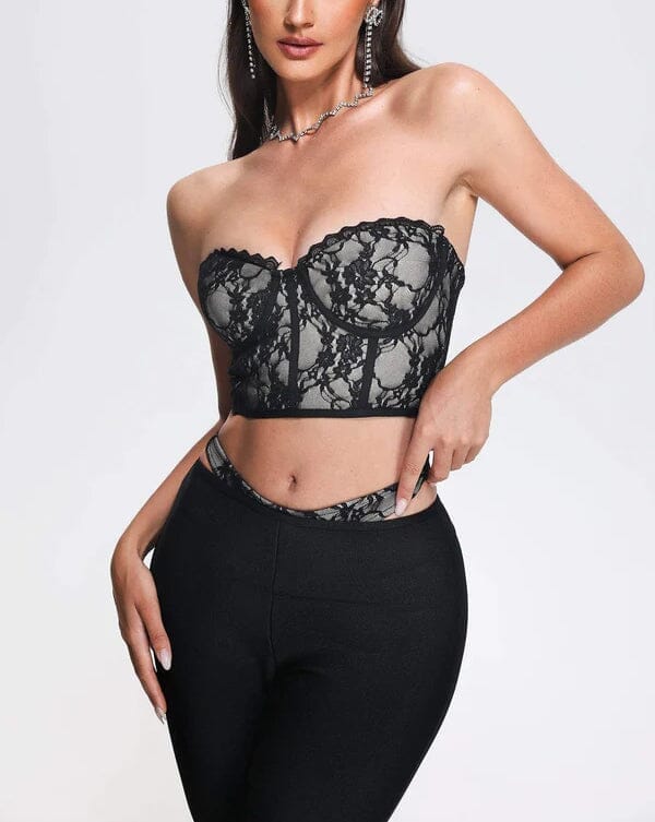 LACE CUTOUT FLARE TWO PIECE SET IN BLACK DRESS STYLE OF CB 