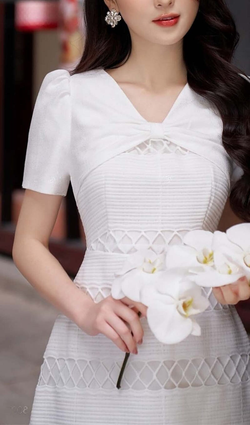 LACE EMBROIDERY MIDI DRESS IN WHITE DRESS STYLE OF CB 