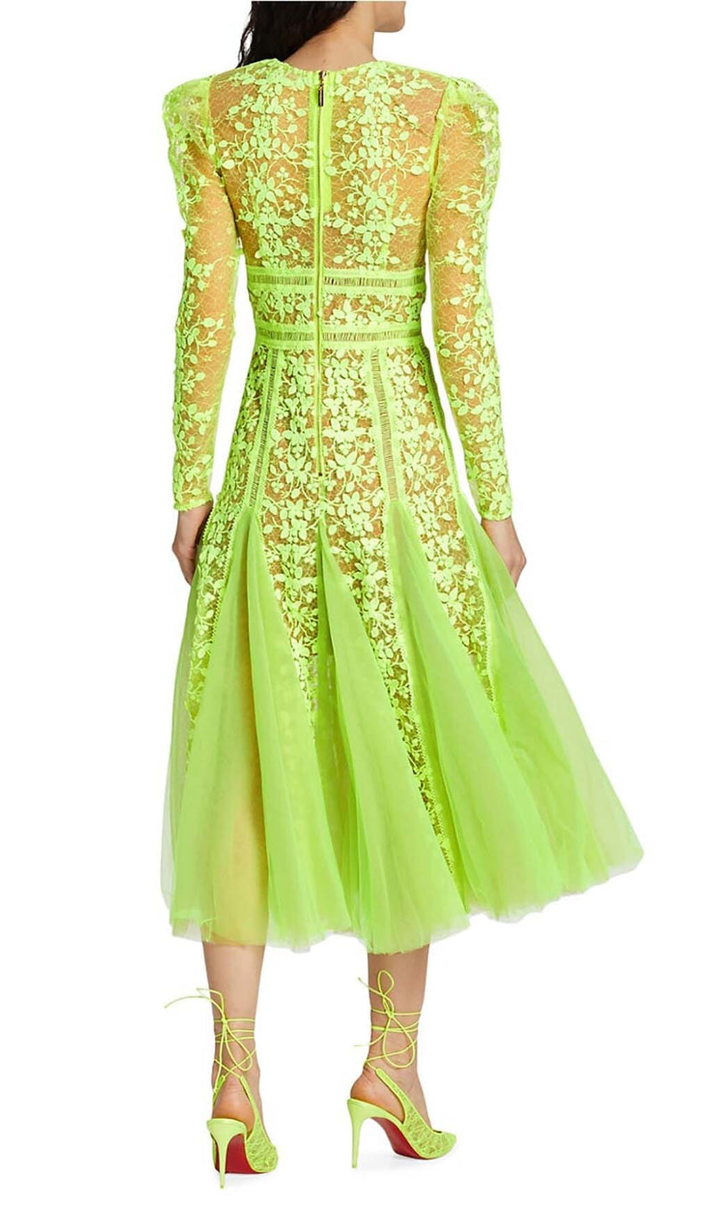 LACE PLATED MIDI DRESS IN GREEN DRESS STYLE OF CB 