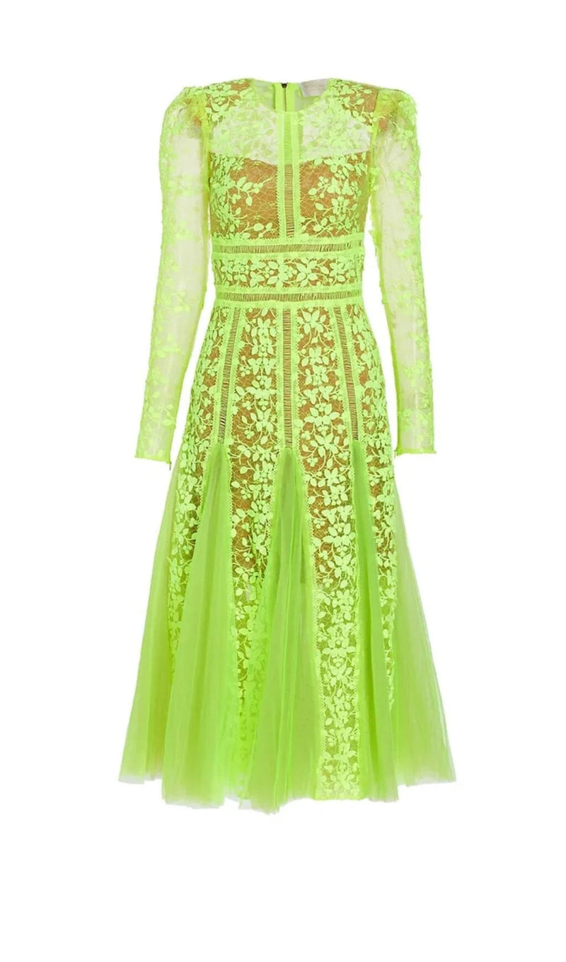 LACE PLATED MIDI DRESS IN GREEN DRESS STYLE OF CB 