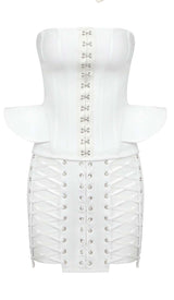 LACE-UP OFF SHOULDER MINI DRESS IN WHITE DRESS STYLE OF CB 