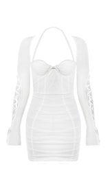 LACE UP SLEEVE MINI DRESS IN WHITE Dresses styleofcb 