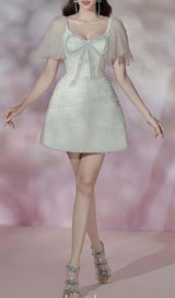 LACE SLEEVE BOW MINI DRESS IN WHITE DRESS STYLE OF CB 