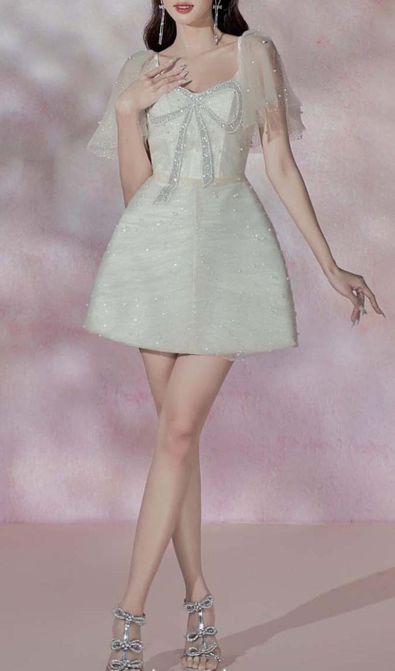 LACE SLEEVE BOW MINI DRESS IN WHITE DRESS STYLE OF CB 