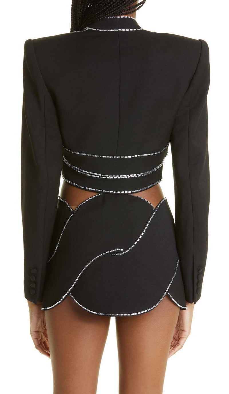 LATTICED EMBELLISHED ROPE TWO PIECES IN BLACK DRESS STYLE OF CB 