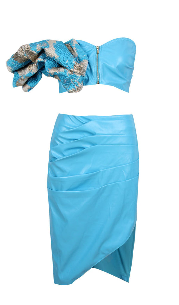 LEATHER STRAPLESS TWO PIECE SET IN BLUE Dresses styleofcb 