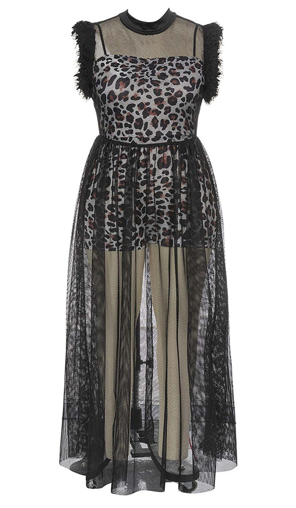 LEOPARD MESH MAXI DRESS IN BLACK DRESS STYLE OF CB 