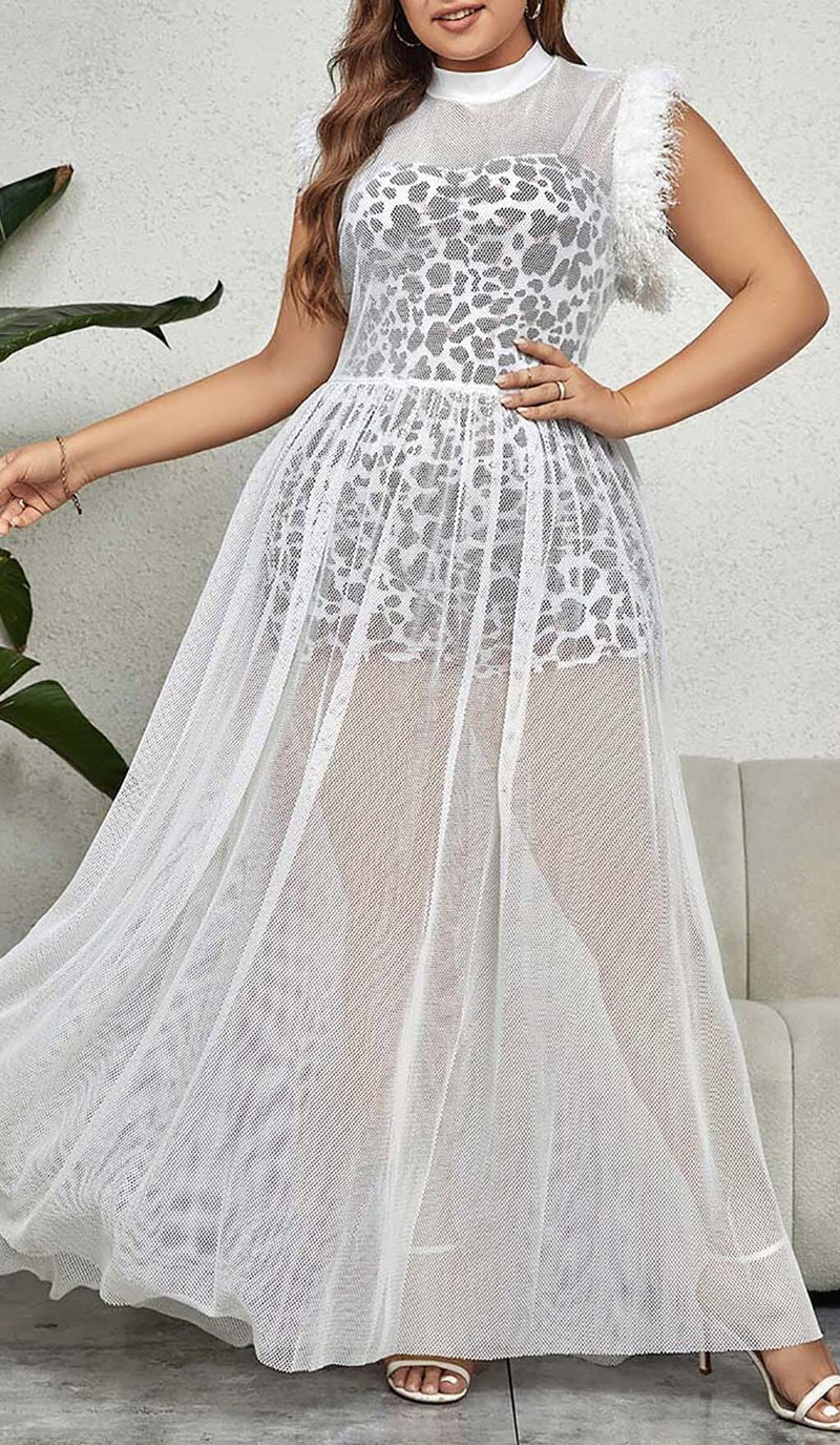 LEOPARD MESH MAXI DRESS IN WHITE DRESS STYLE OF CB 