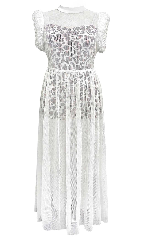 LEOPARD MESH MAXI DRESS IN WHITE DRESS STYLE OF CB 