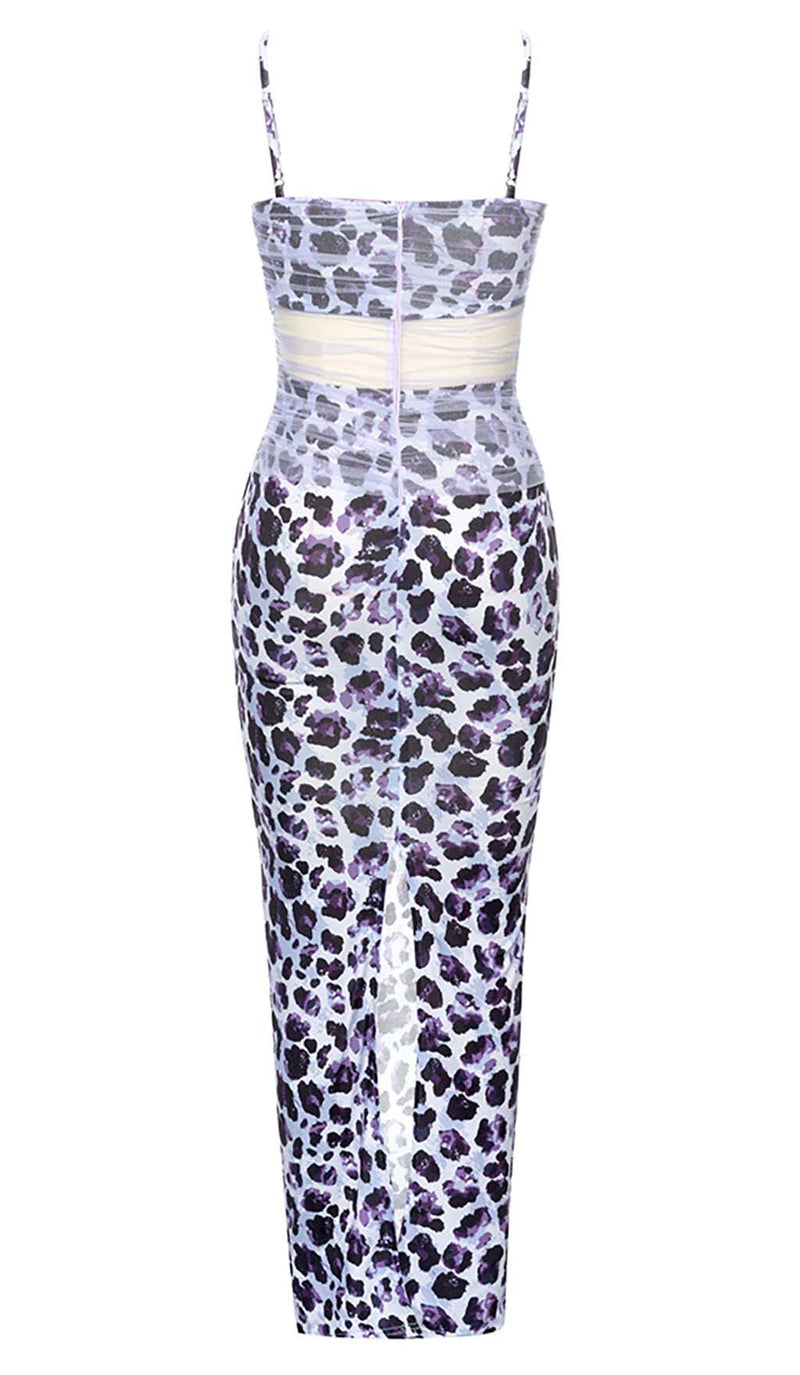 LEOPARD OUT MESH MIDI DRESS IN LAVENDER DRESS STYLE OF CB 