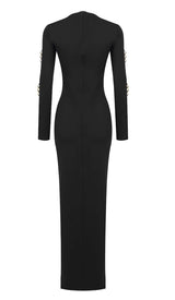 LONG SLEEVE EMBELLISHED MAXI DRESS IN BLACK DRESS styleofcb 