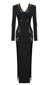 LONG SLEEVE EMBELLISHED MAXI DRESS IN BLACK DRESS styleofcb 