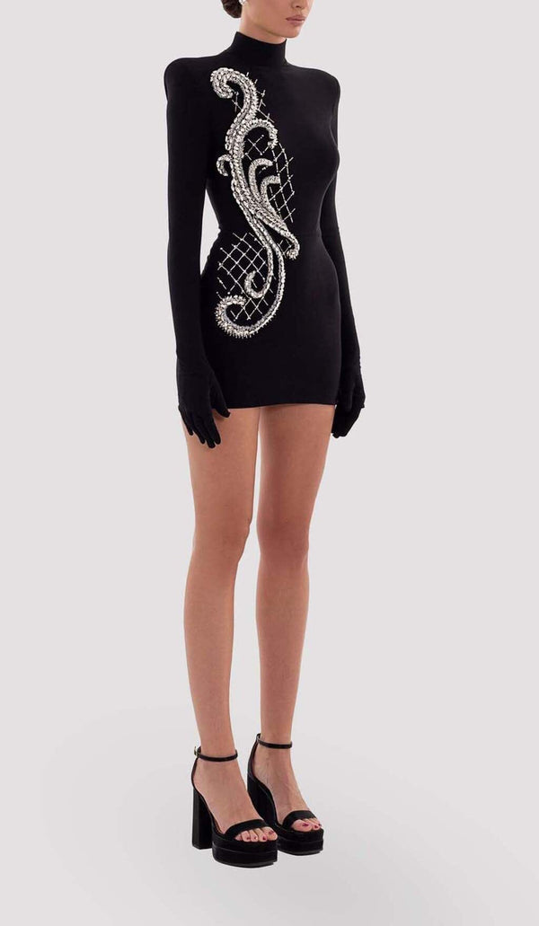 LONG SLEEVE EMBROIDERED MINI DRESS IN BLACK DRESS STYLE OF CB 