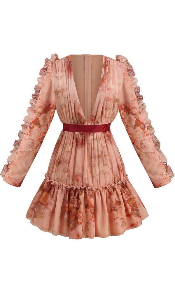 LONG SLEEVE PRINT MINI DRESS IN PINK Dresses styleofcb 