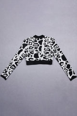 Leopard Print Deep V Short Bandage Jacket In Black TOPS & SKIRTS styleofcb 