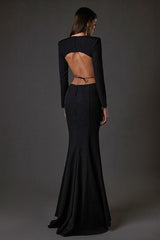 LONG SLEEVE CUT OUT BACKLESS MERMAID MAXI DRESS IN BLACK styleofcb 