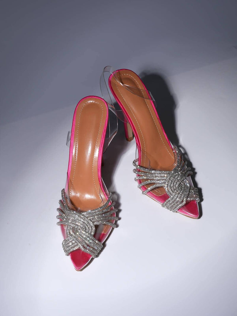 CRYSTAL EMBELLISHED SANDALS IN HOT PINK Shoes styleofcb 