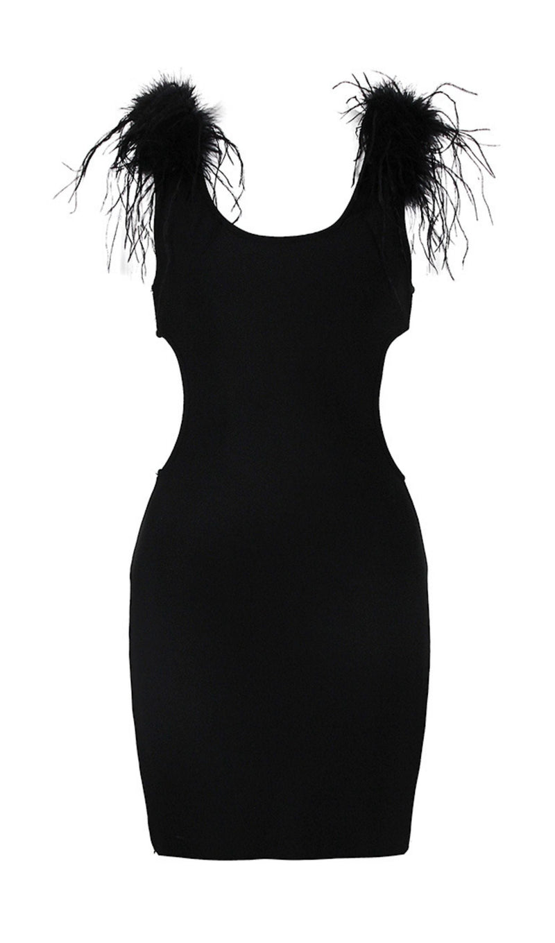 MESH FEARHER BANDAGE MINI DRESS IN BLACK Dresses styleofcb 
