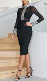 MESH LONG SLEEVE BANDAGE MIDI DRESS IN BLACK styleofcb 