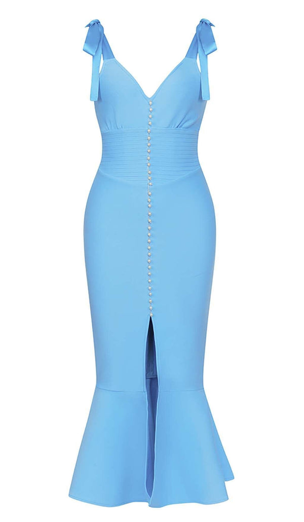 MICRO BUTTON MERMAID MIDI DRESS IN BRIGHT BLUE DRESS STYLE OF CB 