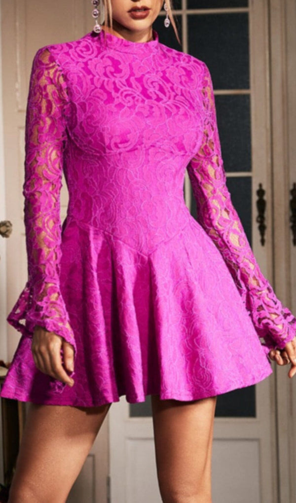 LONG SLEEVE HOLLOW LACE DRESS Dresses Oh CICI 