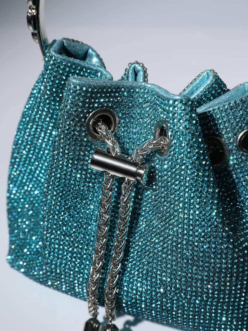 CRYSTAL EMBELLISHED BUCKET BAG IN BLUE Bags styleofcb 