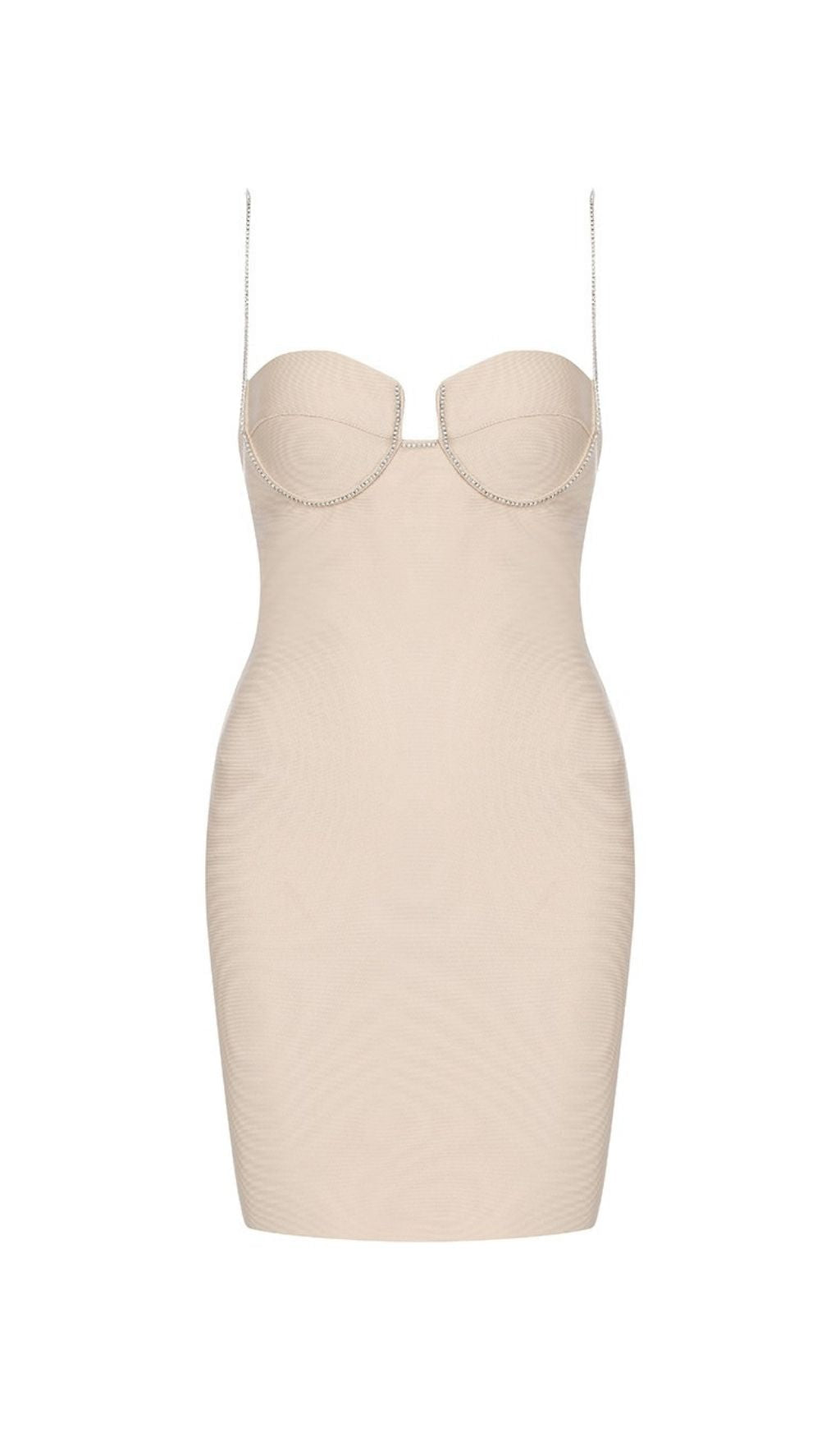 NUDE CRYSTAL STRAP BANDAGE MINI DRESS – styleofcb