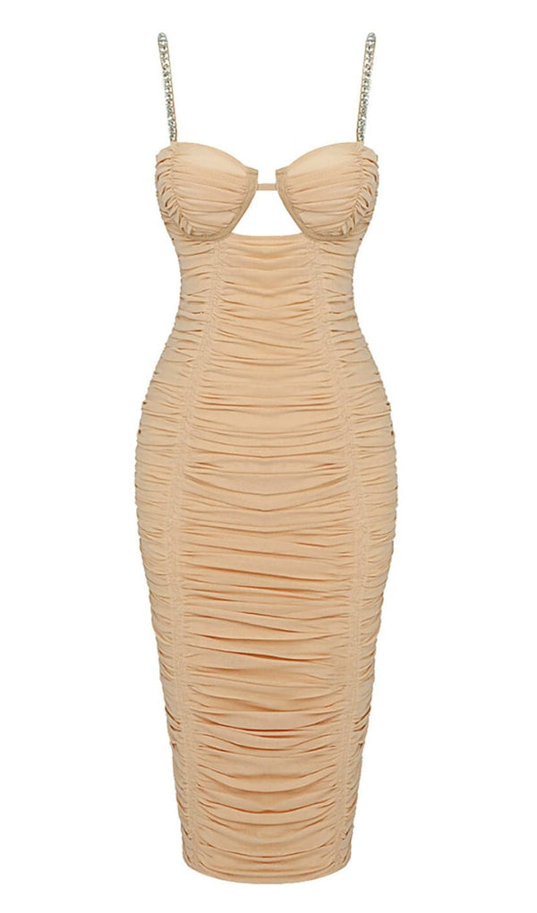 NUDE STRAPPY SEQUINS EMBELLISHED MESH MIDI DRESS Dresses Oh CICI XS Nude 