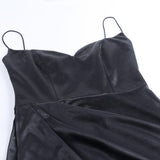 HIGH SLIT SUSPENDER DRESS IN BLACK styleofcb 