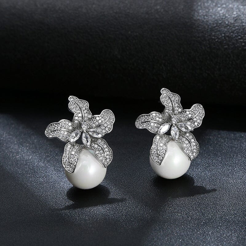 LILY SILVER PEARL EARRINGS Earrings blingmyfriend 