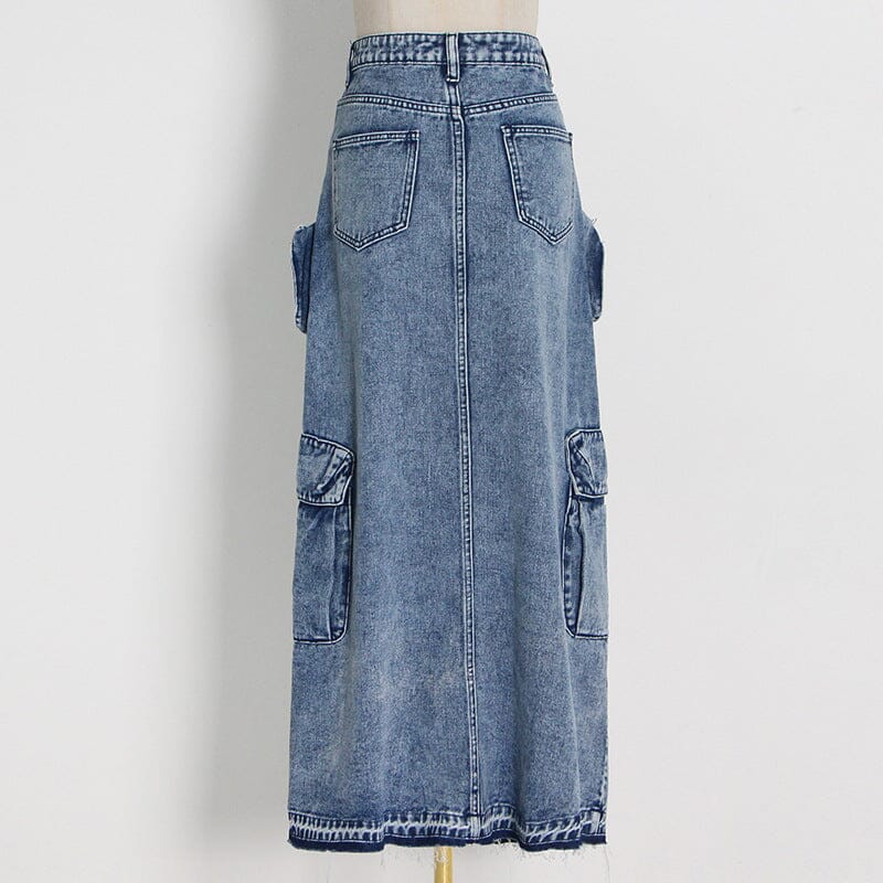 POCKET SPLIT DENIM SKIRT IN BLUE Skirts Oh CICI 